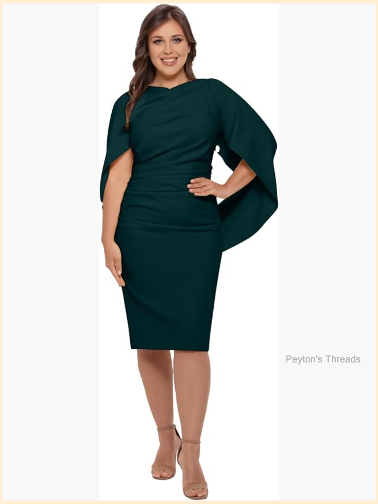 Scuba Crepe Drape Sleeve Knee Length Sheath Dress V-Neck Strapless